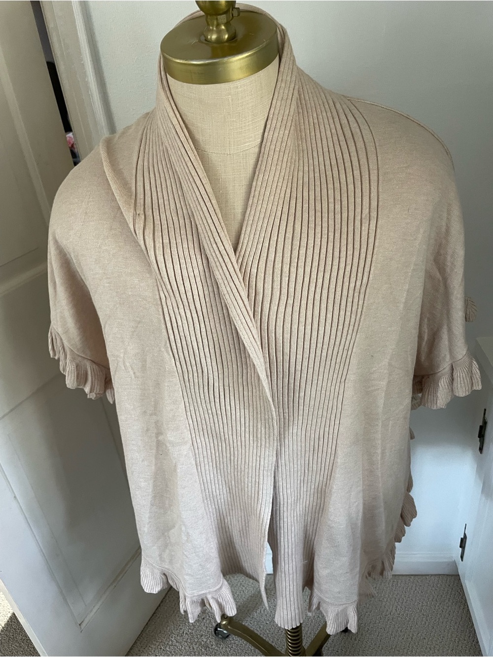 Joseph Light Beige Ribbed Shawl Cardigan